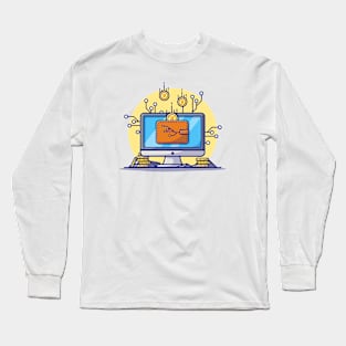 Online CryptoCurrency Cartoon Vector Icon Illustration Long Sleeve T-Shirt